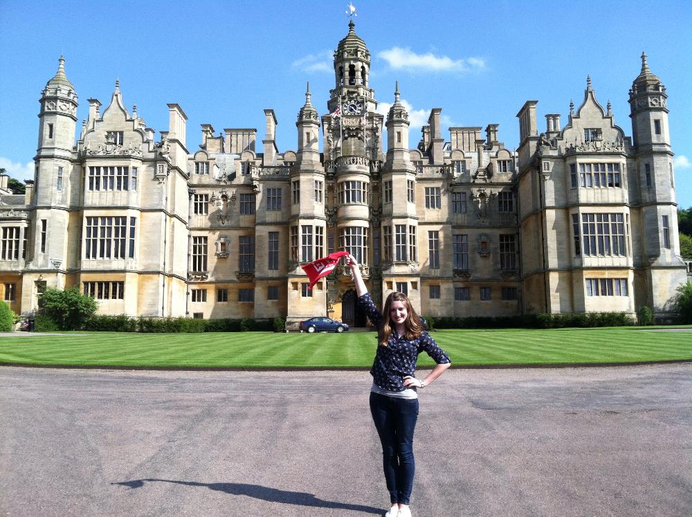 Student in front of Harlaxton 